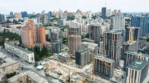 Hyperlapse video of office area buildings under construction. Aerial time lapse Stock Footage 112053982