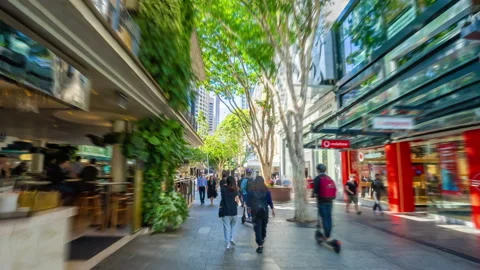 Hyperlapse video of walking in Queen Street Mall in Brisbane CBD Stock Footage 204003418