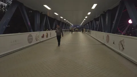 Hyperlapse view of Busy crowd on footbridge Stock Footage 150286947