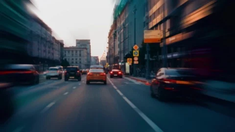Hyperlapse view from the car. POV. Moscow. Day to night. Amazing architecture 4K Stock Footage 117376816