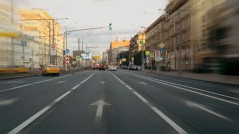 Hyperlapse view from the moving car. POV. Moscow. Day time. Amazing architecture Stock Footage 117376871