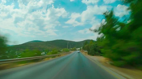 Hyperlapse view from moving car traveling in Turkey Bodrum POV on board camera Stock Footage 164356947