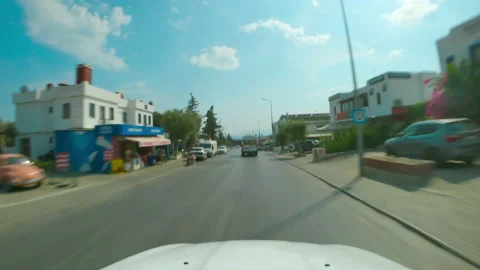 Hyperlapse view from moving car traveling in Turkey Bodrum POV on board camera Video stock 164923894