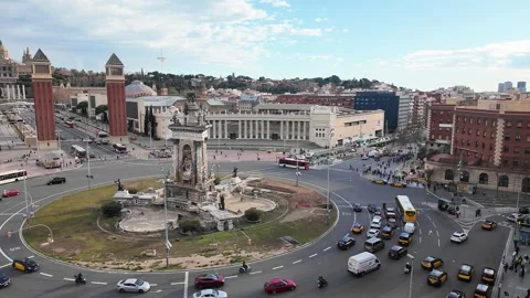 Hyperlapse. View from the roof top of the square in Barcelona, cloudy sky Stock Footage 273236045