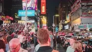 Hyperlapse Walk Through Crowd Of Tourist Around Times Square In The Evening Time Stock Footage
