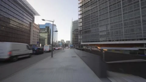 Hyperlapse walk through the European district in Brussels, Belgium Stock Footage 156891053