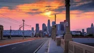 Hyperlapse Walk Towards Downtown Los Angeles Skyline Sunset Night City 4K Uhd Stock Footage