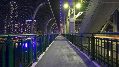 Hyperlapse of walking across the Story bridge in Brisbane, Australia Stock Footage 201569818