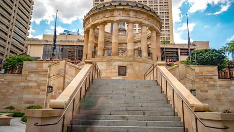 Hyperlapse of walking around the Anzac Square Memorial in Brisbane, Australia Stock Footage 201569824