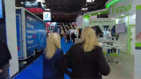 Hyperlapse walking around Trade Show NEC UK Stock Footage 240326869
