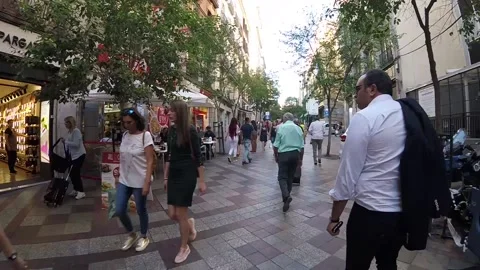 Hyperlapse Of Walking In Crowded Traffic Street In Madrid Video stock 87636021