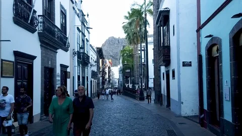 Hyperlapse walking down royal street in colorful city of Santa Cruz de la Palma Video stock 126790493