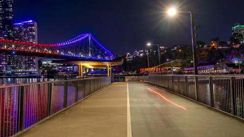 Hyperlapse of walking on the footpath along the New Farm riverwalk in Brisbane Stock Footage 201569822