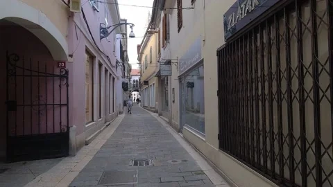 Hyperlapse walking on narrow cobblestone streets in old city center Stock Footage 154495032