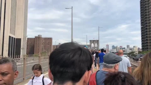 HYPERLAPSE- WALKING OUT TOWARDS THE BROOKLYN BRIDGE- NYC Stock Footage 132290896