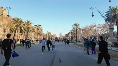 Hyperlapse walking in the park of Barcelona Stock Footage 265620277