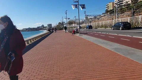 Hyperlapse walking on the Tarragona boardwalk Stock Footage 146749347