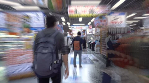 Hyperlapse Walking Through Busy Electronics Store in Tokyo, Japan Stock Footage 105006659