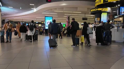 Hyperlapse walking video inside Lisbon Airport Stock Footage 298320484