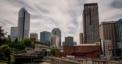 Hyperlapse of Washington State Convention Center in downtown Seattle Stock Footage 93914605