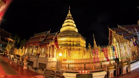 Hyperlapse Wat Phrathat Hariphunchai Landmark Temple of Lumphun, Thailand (N2D) Stock Footage 71365453