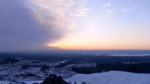 Hyperlapse winter landscape from high altitude in twilight Video stock 122687911