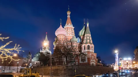 Hyperlapse of winter Saint Basil's Cathedral, Moscow, Russia Stock Footage 139709988