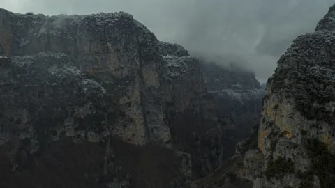 Hyperlapse of winter storm through Vikos canyon. Zagori Greece Stock Footage