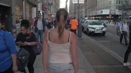 Hyperlapse: Young Tourist Girl Walking On Busy New York City Streets Sightseeing Stock Footage