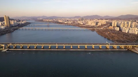 Hyperlapse_Around the Han River Seoul Drone Aerial Footage filming Video stock 259855795