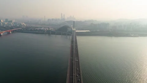 Hyperlapse_Around the Han River Seoul Drone Aerial Footage filming Video stock 259855809