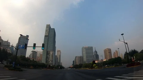 Hyperlapse:car moving fast on Shanghai Pudong street,China Stock Footage 96049311
