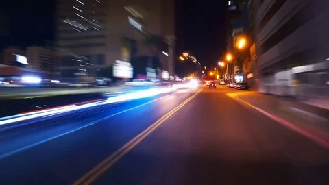 Hyperlapsed view from a car at night. POV. Hollywood, Los Angeles. Stock Footage 83175962