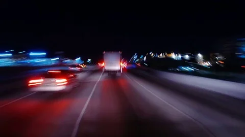 Hyperlapsed view from a car at night. POV. Freeway. Los Angeles. 動画素材 83176573