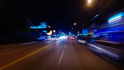 Hyperlapsed view from a car at night. POV. Hollywood, Los Angeles. Stock-Footage 83176699