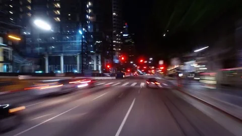 Hyperlapsed view from a car at night. POV. Downtown, Los Angeles. 動画素材 83176766