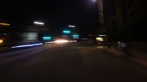 Hyperlapsed view from a car at night. POV. Hollywood, Walk of Fame. 動画素材 83177041