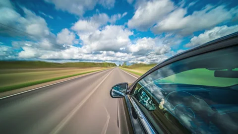 Hyperlapsed view from a car. POV in rural landscapes Stock-Footage 166363206