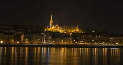 Hyperlapse/Moving timelapse of Mathias Church at night Stock Footage 105538741