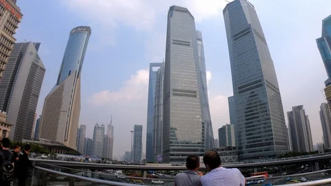 Hyperlapse:Shanghai city skyline,road and skyscrapers Stock Footage 96048895