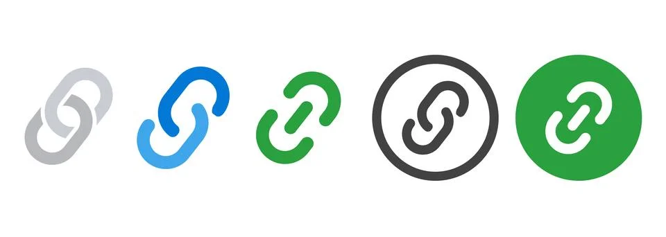 Hyperlink link chain symbol icon set collection attachment Illustrazione stock
