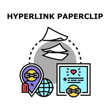 Hyperlink paperclip connecting digital documents and online information Stockillustratie