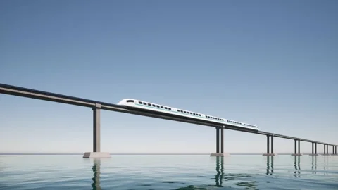 Hyperloop in 3d style in ocean sea Future transportation Subway station Green Stock Footage 144569592