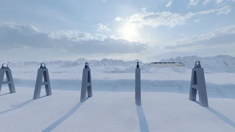 Hyperloop mountain winter landscape futuristic speed train iot Stock Footage 146363938