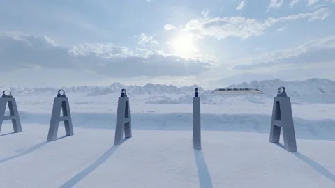 Hyperloop mountain winter landscape futuristic speed train iot 4k Stock Footage 154045922