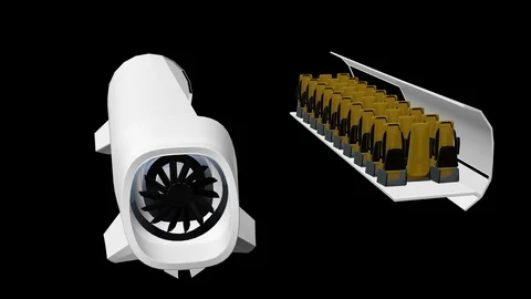 Hyperloop-rotation-and section of the passenger wagon- seen from behind Stock Footage 90544199