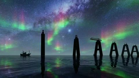 Hyperloop at starry night High speed digital lines Future transportation Stock Footage 146363784