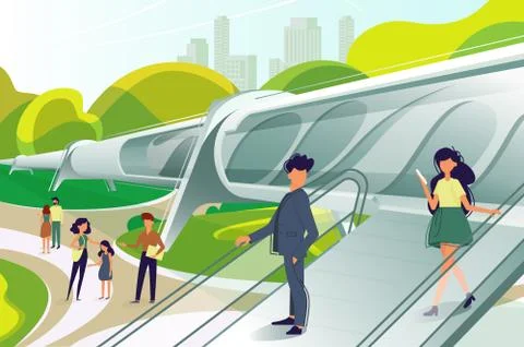 Hyperloop station with people Stock Illustration