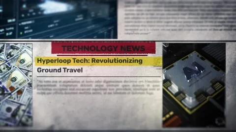 Hyperloop Tech Revolutionizing Ground Travel Headline Title on Newspaper Stock Footage 317055633