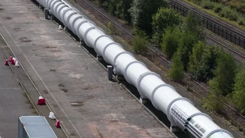 Hyperloop, test facility, vacuum train concept, futuristic transport. Stock Footage 317681953